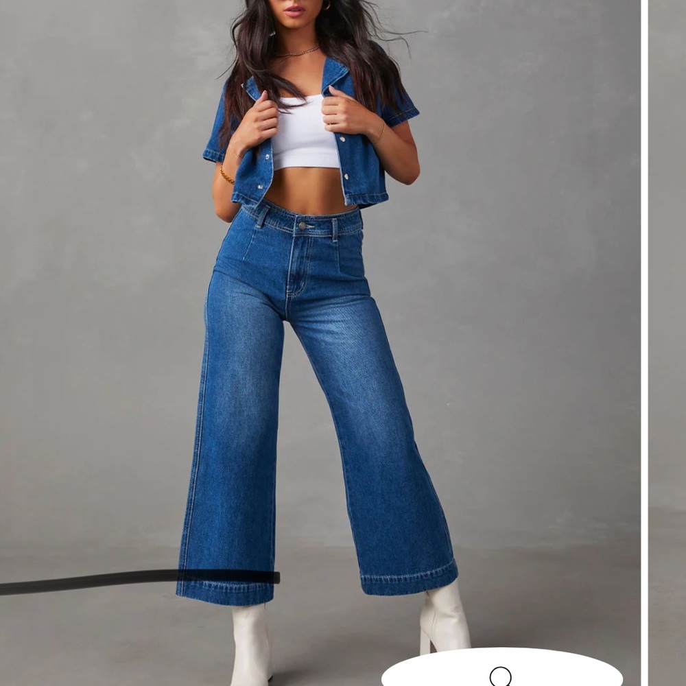 AMIR WIDE LEG DENIM TROUSERS - DARK WASH